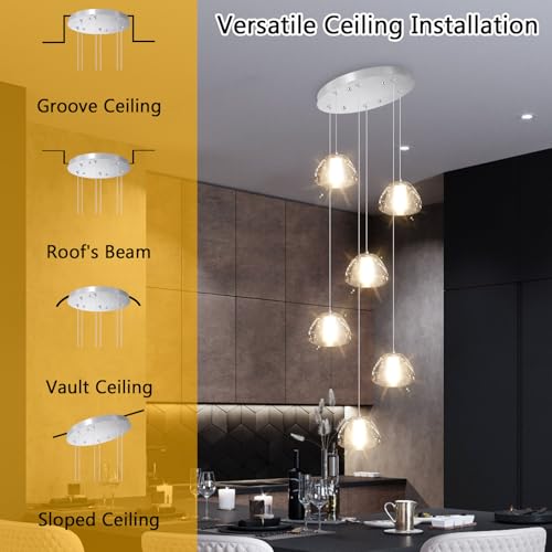 Image of 6-Lights Pendant Lighting for Entrance Modern Crystal Chandeliers LED Crystal Hanging Lights for Dining Room Bedroom Foyer Staircase Living Room 3000K
