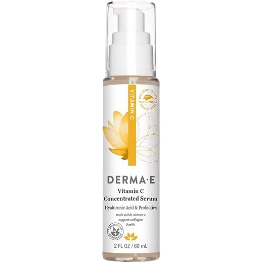 DERMA E Vitamin C Concentrated Serum, 2 Oz, with Hyaluronic Acid, Vitamin E & Aloe, All Natural, Antioxidant-Rich Concentrated Formula, Hydrating & Brightening Vitamin C Face Serum