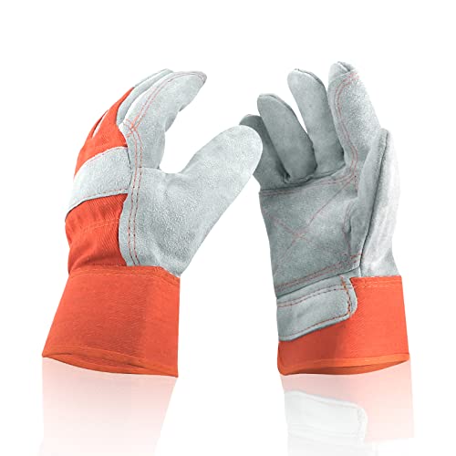 MINISOISO Gants De Travail En Cuir Croûte, Gants De Construction Et De Jardinage Robustes, Résistant à La Déchirure Et à La Perforation, Idéal Pour La Machine, Le Bâtiment, Le Jardin Cover