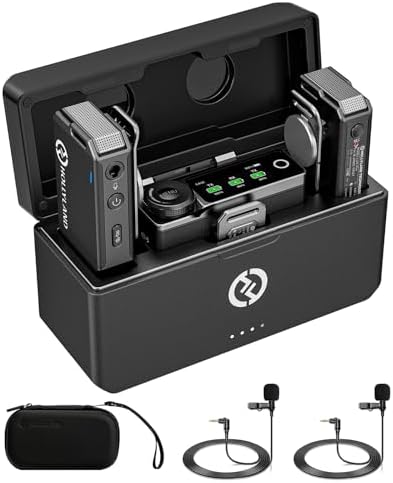 Hollyland Lark Max Wireless Microphone System with 2 Lavalier Mics and Charge Case, Professional ENC, Studio Quality Audio, Internal Recording, Compatible with DSLR Camera, iPhone, Android, PC, Black