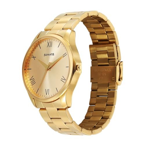 Image of Sonata Traditional Essentials Quartz Champ Round Dial Men's Watch | Analog Watch | Watches for Men Analog - 77163YM04W