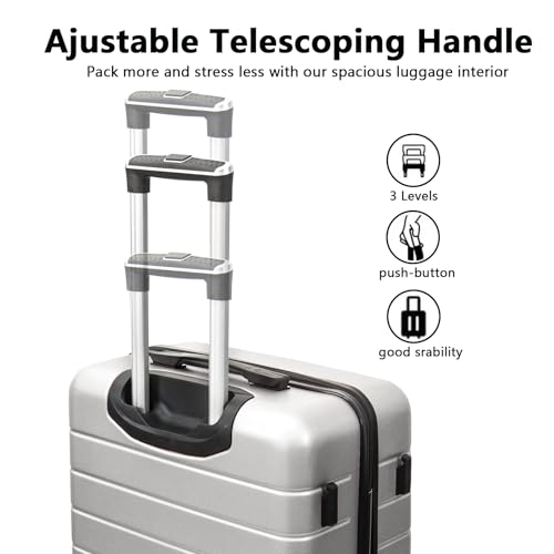 VANELC 3-Piece Luggage Sets Travel Lightweight Suitcases with Rolling Wheels,TSA lock & ABS Hard Shell,Carry on Luggages for Business, Trip, (20/24/28) (Silver Grey, 3PCS)2