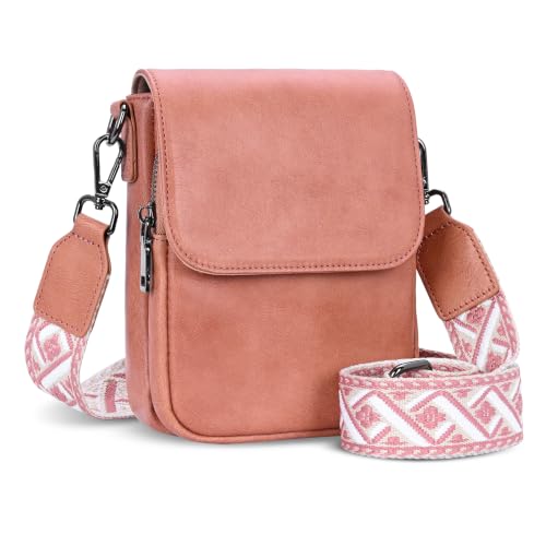 Image of HESHE Small Leather Crossbody Bag for Women RFID Phone Purse with Card Slot | Anti Theft,Genine Leather,Wide Adjustable Strap,Multi-Pocket Fits 6.9 inch Phone Trendy Shoulder Cross Body Bag for Daily,Travel