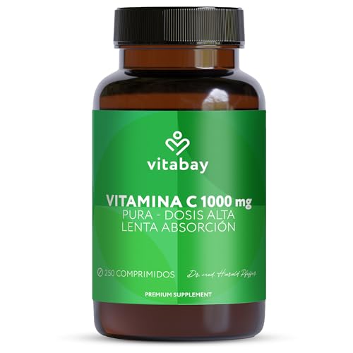 Vitabay Vitamina C 1000 mg – 250 comprimidos veganos de liberación prolongada con flavonoides cítricos – Tabletas sin aditivos – Producto testado en laboratorio en Alemania