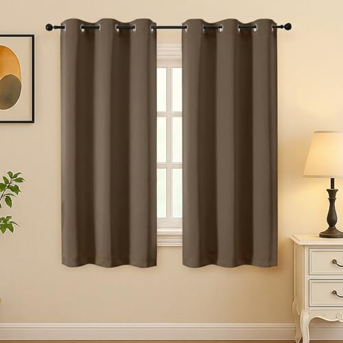 Image of Simplebrand Brown Room Darkening Curtains for Bedroom 63 Inch Length 2 Panels Set, Thermal Insulated Energy Saving Curtains for Kids Room, Grommet Solid Nursery Window Treatment Drapes, W40 x L63
