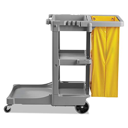 Boardwalk 3485204 22 in. x 44 in. x 38 in. 4 Shelves 1 Bin Plastic Janitor's Cart - Gray - Thumbnail 2