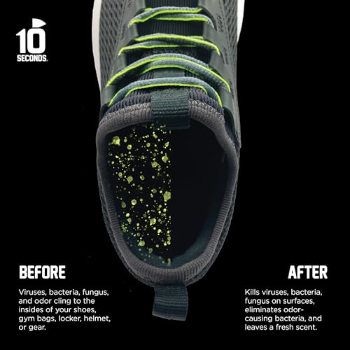 10 Seconds - Household Disinfectant Spray & Deodorizer - Great for Shoes and Gym Equipment! Superior Germ-Killing and Odor Elimination, Fights Staph, Athlete's Foot, Strep, MRSA. (Case of 12)