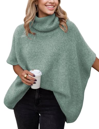 Image of Ynhonra Womens Turtleneck Sweater Oversized Chunky Batwing Sleeve Short Tops | Dolman Pullover