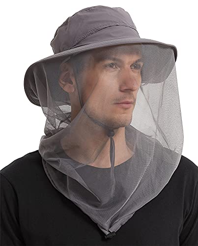 ANTVEE Head Net Hat for Women and Men, Safari Hat Sun Hat Bucket Hat with Net Mesh (Dark Grey)