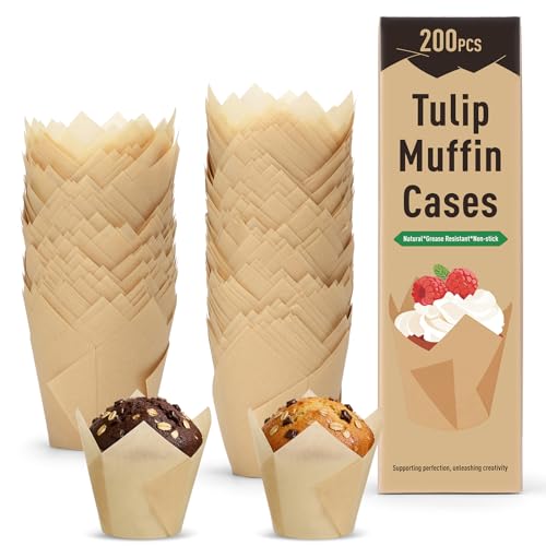 Alyvisun 200 Pirottini per Muffin Carta Antigrasso, Pirottini Muffin e Cupcake, Forme Muffin in Carta Non Adesiva per Casa Feste e Pasticcerie