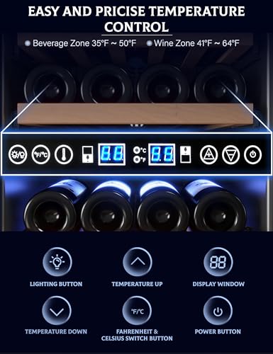 GarveeHome Dual Zone Freestanding Wine Fridge - 28 Bottle Capacity, 24" Built-in Wine Cooler Refrigerator with Safety Child Lock for Red, White, Champagne, or Sparkling Wine - Stainless Steel