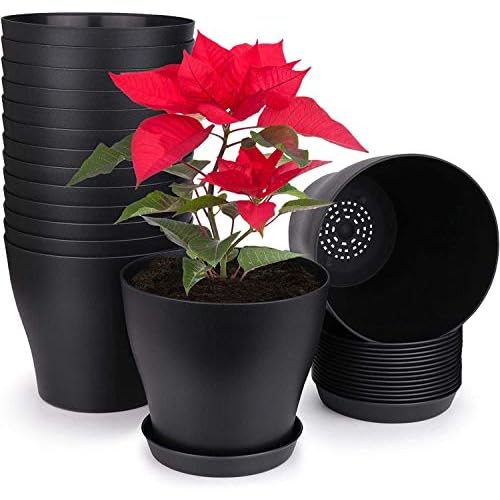 KAHEIGN 10Pcs 14cm Pots De Plantes En Plastique Conteneur De Plantes Pots De Fleurs D&rsquo;intérieur Avec Plateaux à Palettes pour Maison De Bureau (14 x 12cm, Noir)