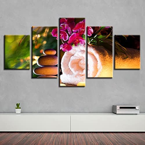 Toile 5 tableaux paysage de montagne d'hiver déco murale grand format 150x100cm