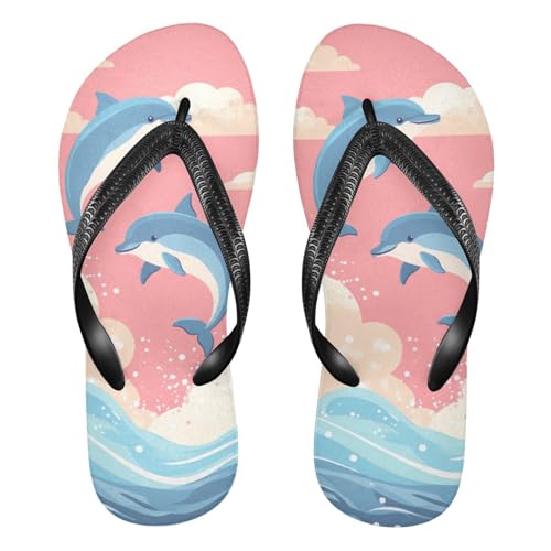 Sinestour Dolphin Ocean Pink Flip Flops for Beach Thong Sandals Anti-slip Lightweight Beach Slippers for House Indoor Outdoor