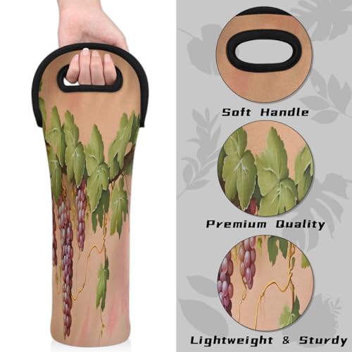 Grapes Farmhouse Wine Carrier Tote Bag Vintage Grapes Neoprene Wine/Water Bottle Tote for Picnic Party Restaurant3