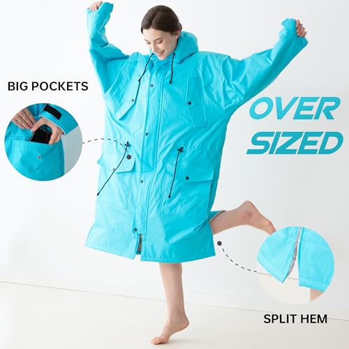 Warm Waterproof Swim Parka Adult, Oversized Hooded Changing Robe, Plush Fleece Winter Surf Poncho for Water Sports3