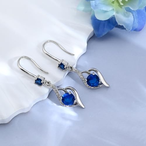 925 Sterling Silver Heart Dangle Earrings with Cubic Zirconia & Birthstone - Women's Fashion Jewelry, Hypoallergenic Drop Design 5