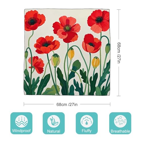 Silk Square Scarf Poppy Flowers Neck Scarf for Women Hair Scarf Lightweight Large Shawl Wrap Silk Scarves for Hair Wrapping Sleeping Silk Neckerchief Headscarf2