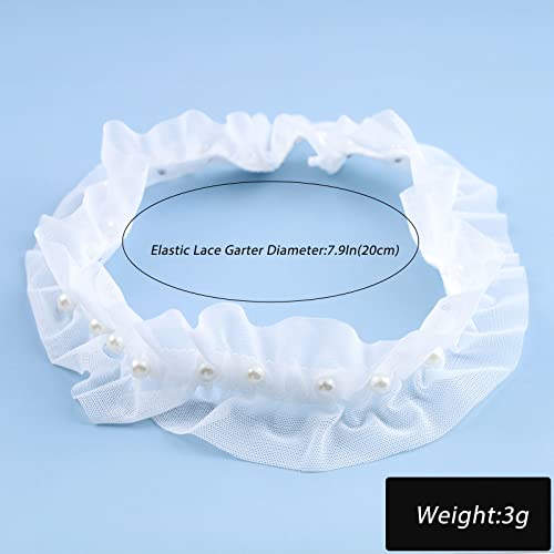 Wedding Garters for Bride White Lace Bow Garter Belt Pearl Butterfly Lace Thigh Leg Ring Handmade Stretch Toss Garter3