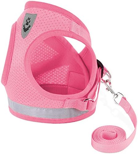 Cat Harnesses and Puppy Harness with Leashes Set, Escape Proof Cat Harness, Adjustable Reflective Soft Mesh Vest Fit Puppy Kitten Rabbit Ferrets's Outdoor Harness (Pink, S, Chest: 9" - 11")