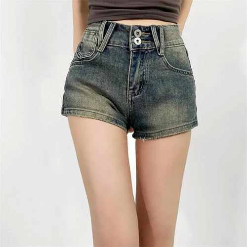 Short en Jean Taille Haute pour Femme, Style Court, Bord côtelé, Vieux, enveloppé dans Les Hanches, Bleu bébé_a-L – vue 2