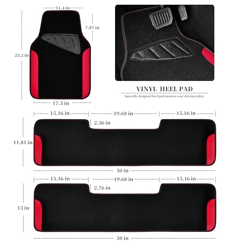 image for CAR PASS Waterproof Universal Faux Leather 3Row Car Floor Mats, Red Ca