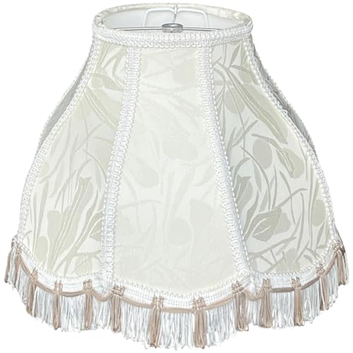 TOOTOO STAR Bell Scalloped Lamp Shades,6"Top x 13"Bottom x 9.5"High (Spider) Victorian Beige Fringe Floral Lamp shade, replacement shade for table lamps and floor lamps, easy assembly
