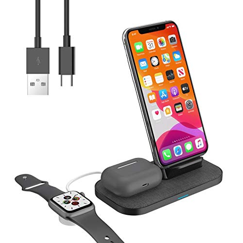 bossgo Wireless Charger 3 in 1 Charging Station for iPhone Airpods Pro or Samsung Galaxy Wireless Charging Stand for iPhone 11 / 11Pro Max/XS Max/XR/XS, Galaxy S20/Note 10/S10, AirPods 2