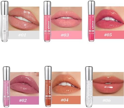 Sitovely 6PCS Shimmery Lip Glosses for Girls & Women, Long Lasting Super Lustrous Clear Lip Glow Oil, Moisturizing Color Lipstick Set, Lip Balm, Lip Care