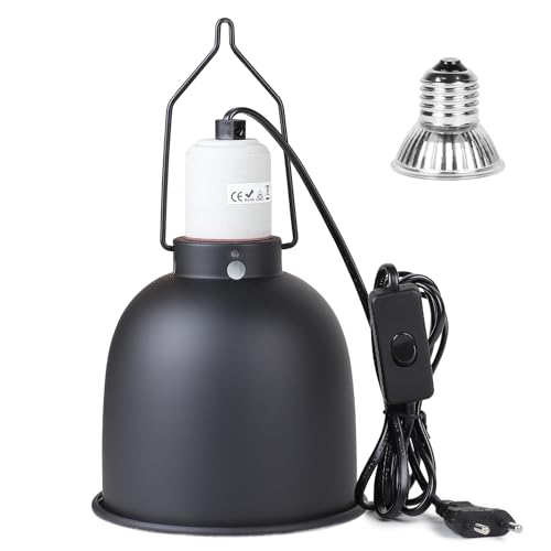 CPROSP Lampe Chauffante Terrarium Dome E27 avec 1 Ampoule 25W, Lampe Chauffante Tortue à Réflecteur en Aluminium, pour Tortue, Serpent, Lézard, Cacatoès,...