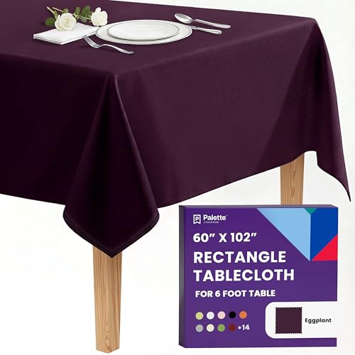 Image of Gee Di Moda Rectangle Tablecloth - 60 x 102 Inch Eggplant Table Cloth for 6 Foot Rectangle Tables - Heavy Duty Washable Fabric - for Holiday Party, Dinner, Weddings, Baby Shower & Events