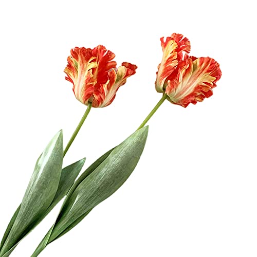 Tulipano artificiali,fiori finti da 68 cm,fiori artificiali,pappagallo, tulipani a stelo lungo,piante finte,riempitivi per vasi di verdura, per la decorazione di casa e ufficio (2 pezzi, arancione)