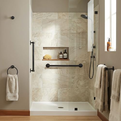 Image of Gatco 5212MX Gibson Towel Ring | Modern Hand Towel Holder for Bathroom | Stylish Decorative Hardware, Heavy Duty Metal, EZ Ancor Mounting | Matte Black Finish