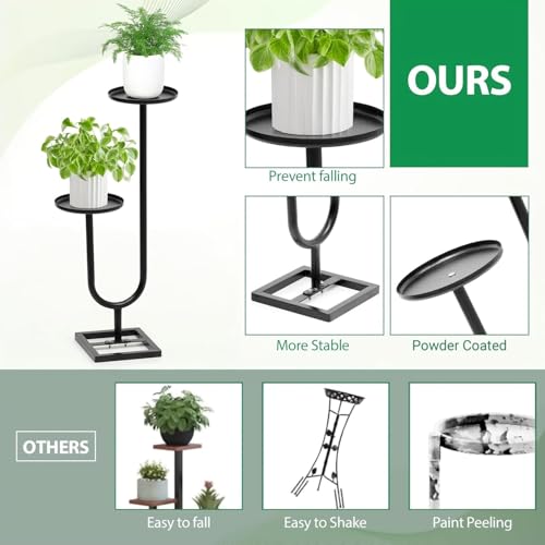 Image of 2 POT ATTRACTIVE STYLISH IRON METAL PLANT HOLDER STAND FOR INDOOR OUTDOOR BALCONY GARDEN AND LIVING ROOM PLANT RACK STAND FOR CORNER AND TARRACE {WITHOUT POT} (BLACK 2POT U)