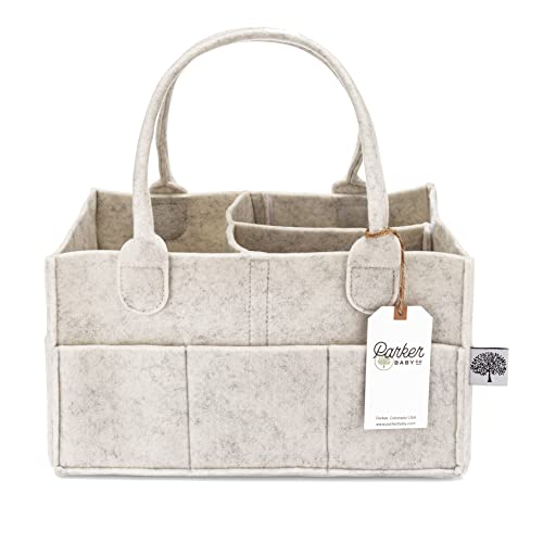 Parker Baby Diaper Caddy – Nursery Storage Bin and Car Organizer for Diapers and Baby Wipes – White, Regular