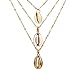 Produktbild Qinlee Necklesse Triple Sea Muschelkette Halskette Handgemachte Muschel Anhänger Muschelkette Halskette mit Unregelmäßiger Kies Seil für Damen Mädchen Lady-Gold