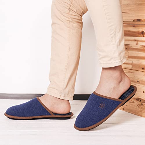Hometop Mens Comfy Knit Memory Foam Slippers Indoor Light Weight Home Shoes With Non Slip Rubber Sole(13-14, Blue) #TOP6