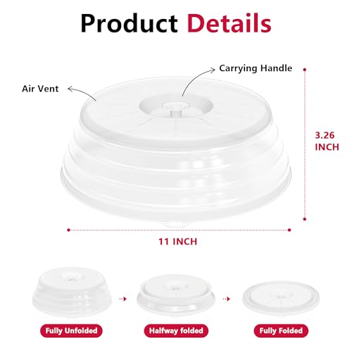 Image of WVM Microwave Splatter Cover Vented for Food with Hook Hole, Splatter Guard & Colander Kitchen Gadget for Food, Meal Prep, Clear, M(11 inchx3.26 inch)-Pack of 1