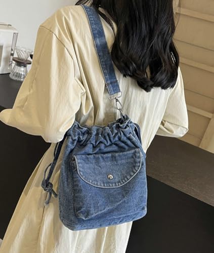 Womens Small Denim Shoulder Crossbody Bag Canvas Bucket Tote Bag Drawstring Lightweight Phone Purse Handbags4