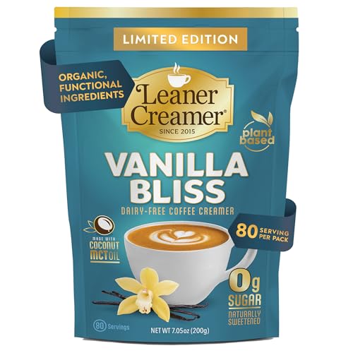 Leaner Creamer Plant-Based Coffee Creamer with MCT Oil, 0g Sugar, Keto Friendly, Dairy-Free Coconut Creamer Powder, Vegan Coffee Creamer, 80 Servings