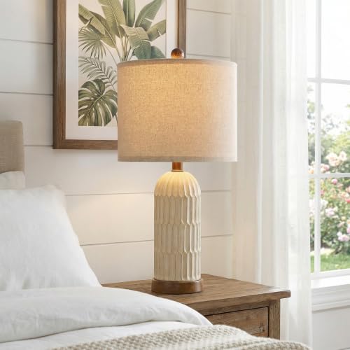 OYEARS 22" Bedside Table Lamps Set of 2, Farmhouse Lamp with USB A+C,Brown - Image 5