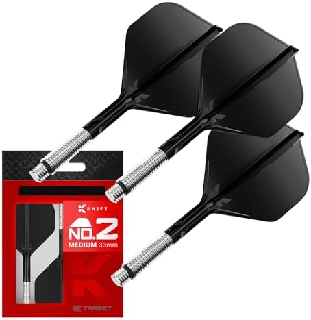 Target Darts K-Shift No.2 Integrated Flights & Shafts | K Shift No.2 Flight & Shaft System, Weiß/Transparent/Schwarz – K-Flex Short/Intermediate/Medium Shift Spin Base, professione