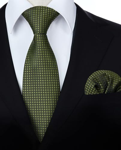 Image of HISDERN Mens Ties Plaid Tie and Pocket Square Set Classic Woven Formal Checkered Neckties & Handkerchief Wedding Party