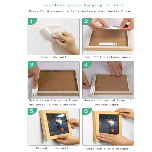 AOERFASI Klebestreifen, Bildmontagestreifen, super selbstklebend, doppelseitiges Klebeband, kein Bohren, Keine Rückstände, für Bilderrahmen, Dekorationen (32 Stück)