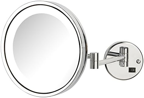 JERDON Lighted Wall-Mounted Makeup Mirror - Makeup Mirror with 5X Magnification - 9.5-Inch Diameter Mirror with Chrome Finish Wall Mount - Direct Wire - Model HL1016CLD
