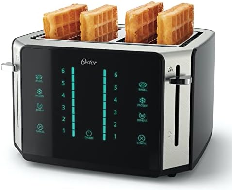 Oster 4-Slice Toaster, Touch Screen with 6 Shade Settings and Digital Timer, Black/Stainless Steel