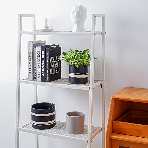 Nihow Modern Ceramic Plant Pot - 5 + 7 Inch Flower Pot For All Indoor Plants - Sturdy Planter Pots With Drainage Hole & Rubber Plugs - Semi-Matte Black & Nature - Plants Not Included #TOP5