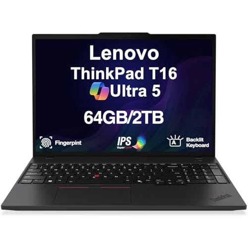 Image of Lenovo ThinkPad T16 Gen 4 Copilot+ Business Laptop 16.0 inch FHD+ IPS Display | Intel Ultra 5-225U (>i7-1355U), 64GB DDR5, 2TB SSD, Backlit KB, Fingerprint, 2 Thunderbolt 4, WiFi 6E, IR Webcam, Win11Pro