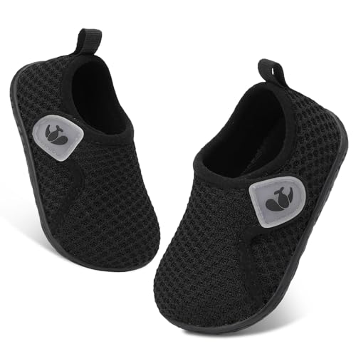 JIASUQI Baby Shoes Boys Girls Breathable First Walking Shoes Infant Soft Sneakers Crib Shoes Lightweight Slip On Shoes(Black,18-24 Months)
