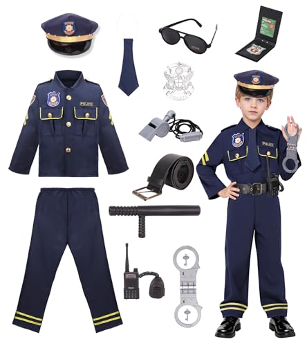 Disfraz de policía para niños con gorra luminosa XL miniatura 1